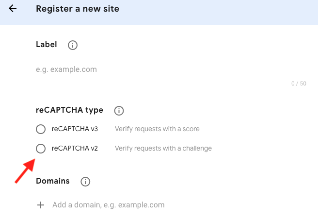 Screenshot of reCAPTCHA type selection